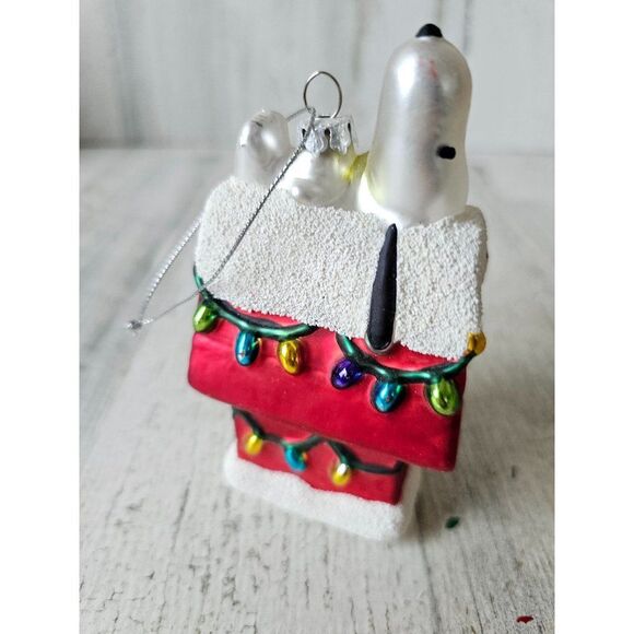 Glass Snoopy dog house ornament Xmas tree light up - Picture 5 of 16